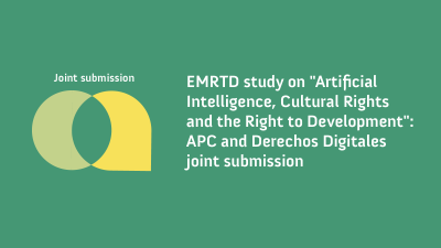 image linking to UN Expert Mechanism on the Right to Development study on "Artificial Intelligence, Cultural Rights and the Right to Development": APC and Derechos Digitales joint submission