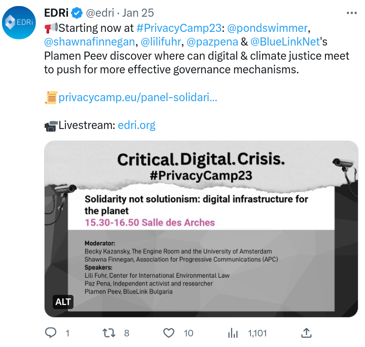 Image: Tweet by EDRi about Privacy Camp panel