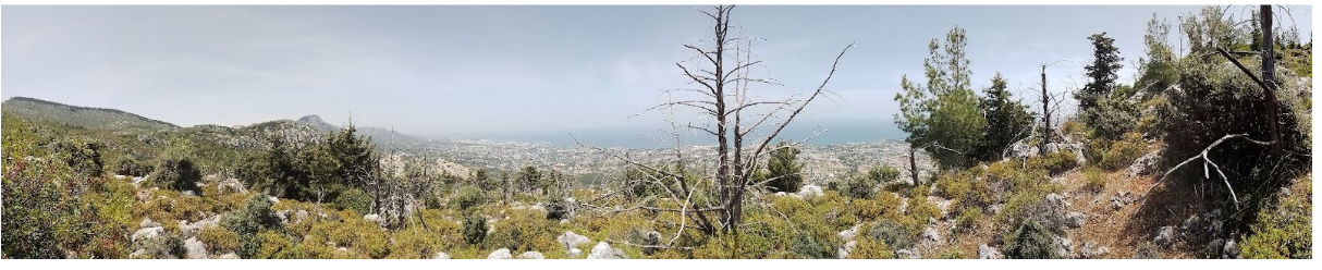 Image depicts a natural, rugged landscape, with Mount Vesuvius visible in the background.